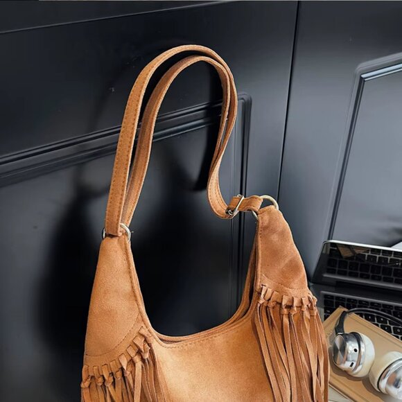 Elegant Faux Suede Tassel Crossbody Shoulder Bag Women Designer Handbag - Picture 1 of 9